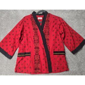 Kabuki Sleepwear by Weldon VTG Top Shirt Women's 16/36 Cotton Oriental Pockets
